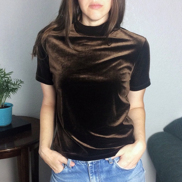 Brown Mock Turtleneck Velvet Top 